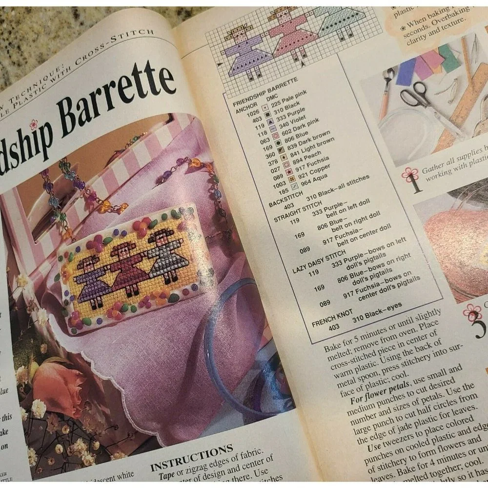 Cross Stitch & Country Crafts Magazine - Jan/Feb 1994 cupid barrette sailor dog